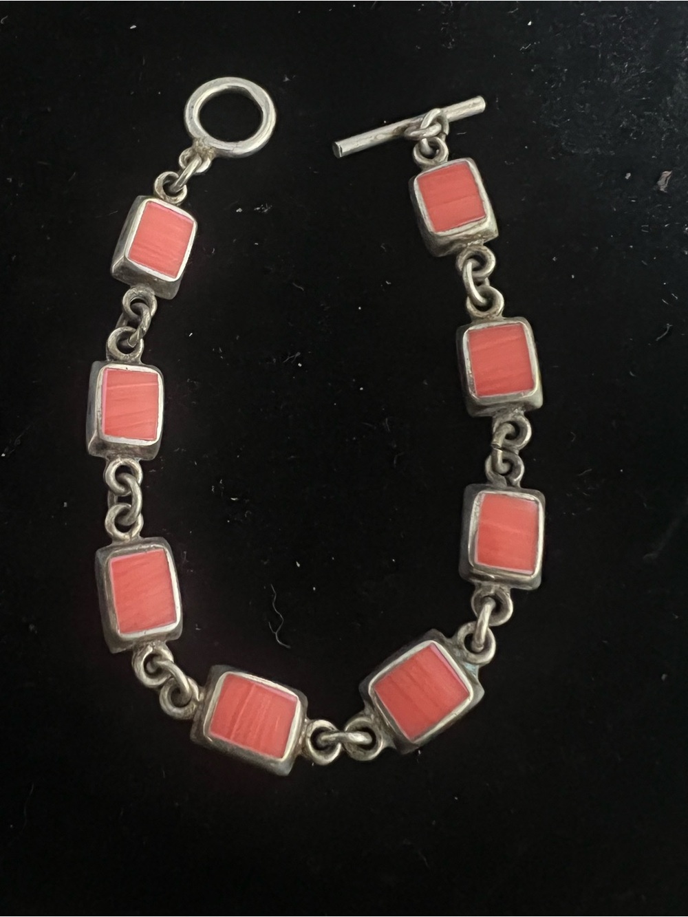 Sterling silver vintage Mexico coral link bracelet